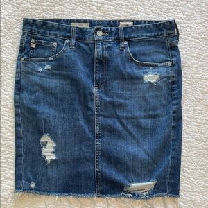 Ag Adriano Goldschmied Distressed Dark Blue Denim Pencil Skirt